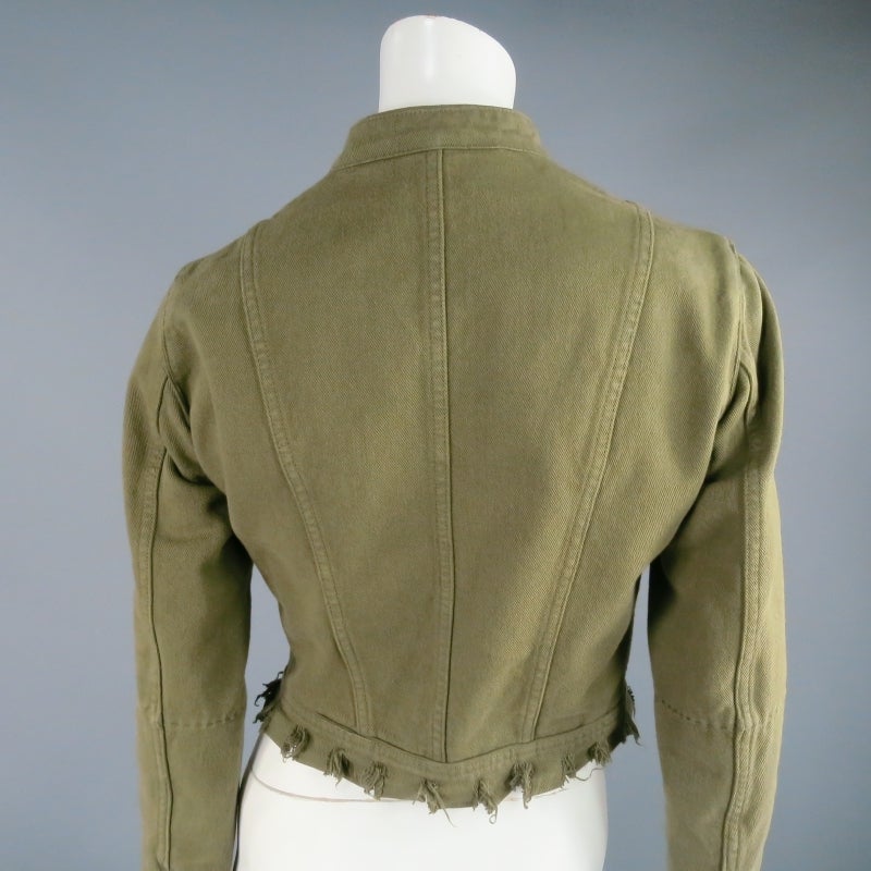 ALEXANDER MCQUEEN Size 10 Olive Cotton Denim Moto Jacket 1