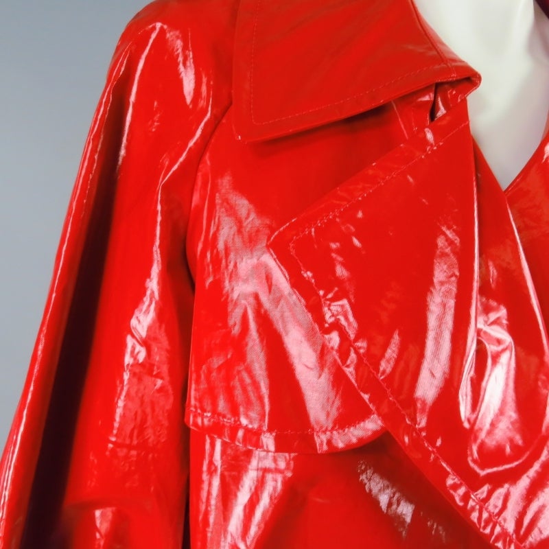 2007's LANVIN Size 6 Glossy Red Cropped Raincoat Jacket In Excellent Condition In San Francisco, CA