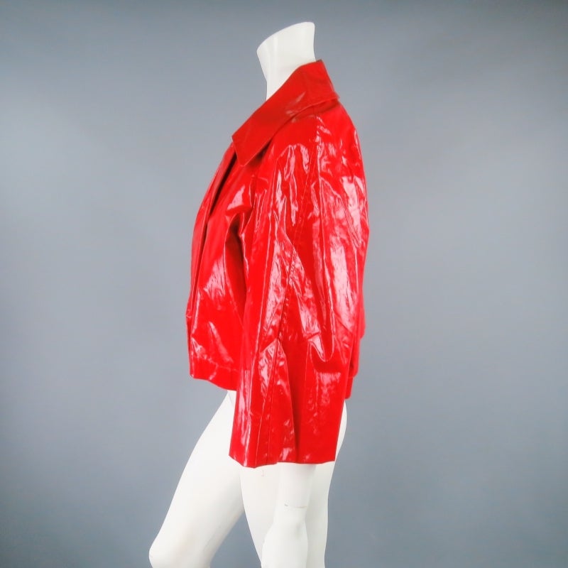Women's 2007's LANVIN Size 6 Glossy Red Cropped Raincoat Jacket