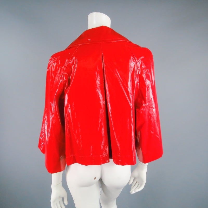 2007's LANVIN Size 6 Glossy Red Cropped Raincoat Jacket 1
