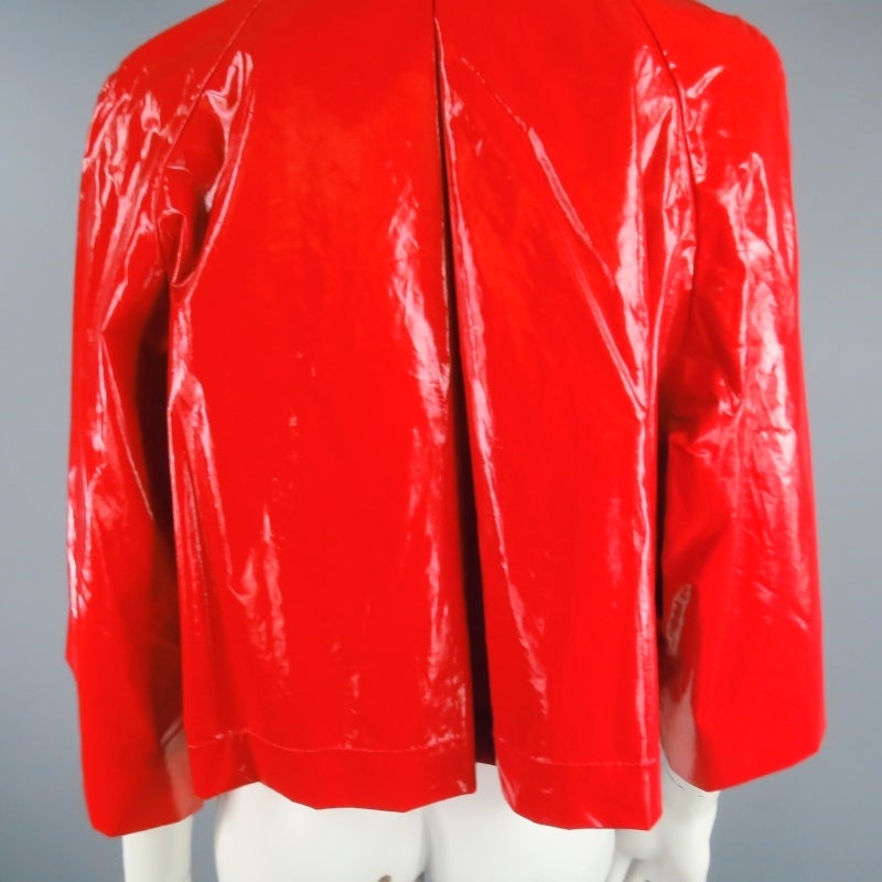 2007's LANVIN Size 6 Glossy Red Cropped Raincoat Jacket 2