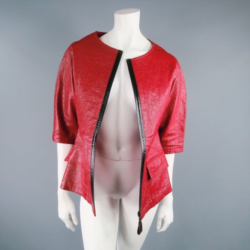 LONGCHAMP Size S Red Coated Material Zip Jacket In Excellent Condition In San Francisco, CA