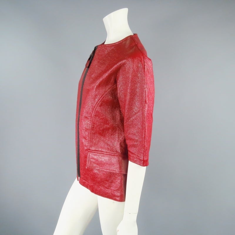Women's LONGCHAMP Size S Red Coated Material Zip Jacket