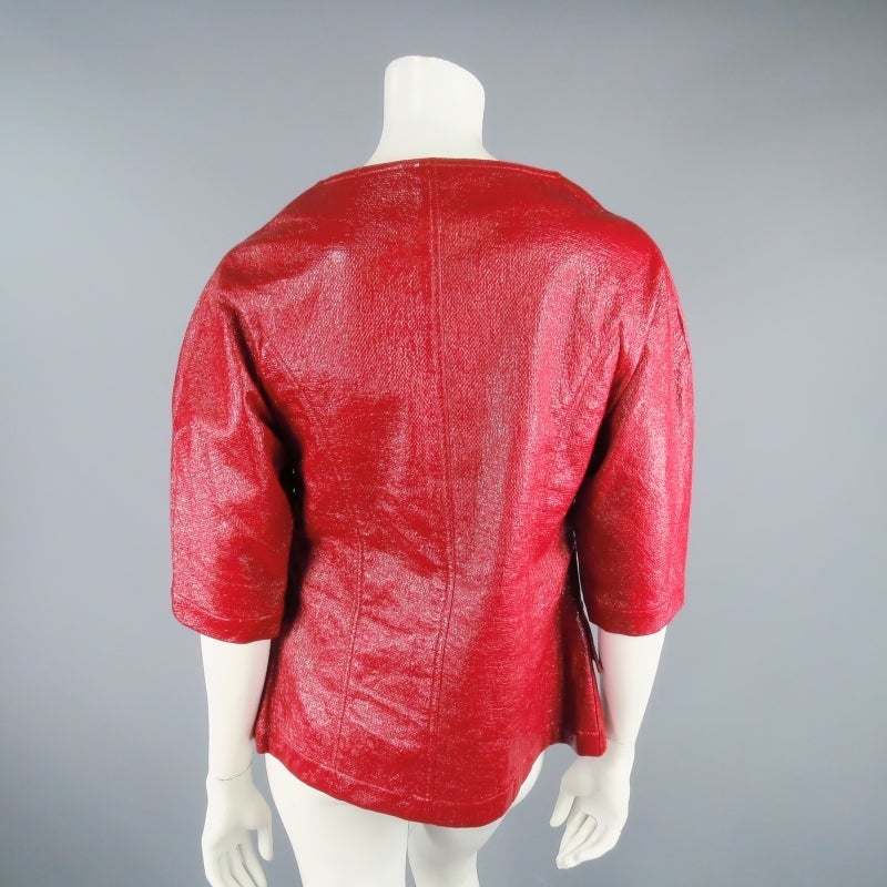 LONGCHAMP Size S Red Coated Material Zip Jacket 1