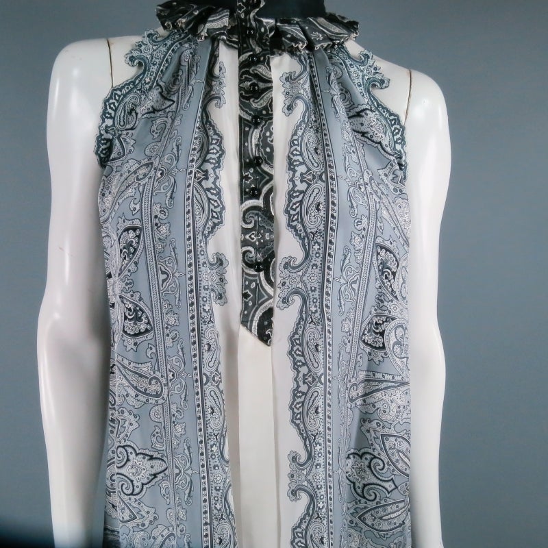 Women's BALENCIAGA Size 8 Silver Paisley Silk Dress Top / Spring 2006