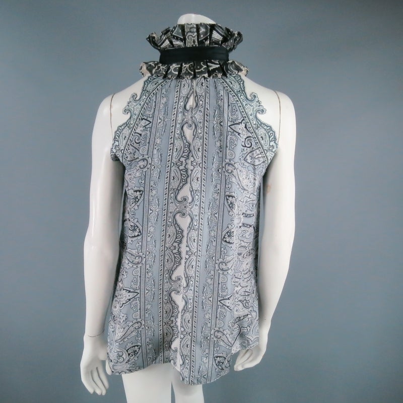 BALENCIAGA Size 8 Silver Paisley Silk Dress Top / Spring 2006 1