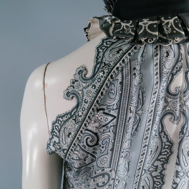 BALENCIAGA Size 8 Silver Paisley Silk Dress Top / Spring 2006 2