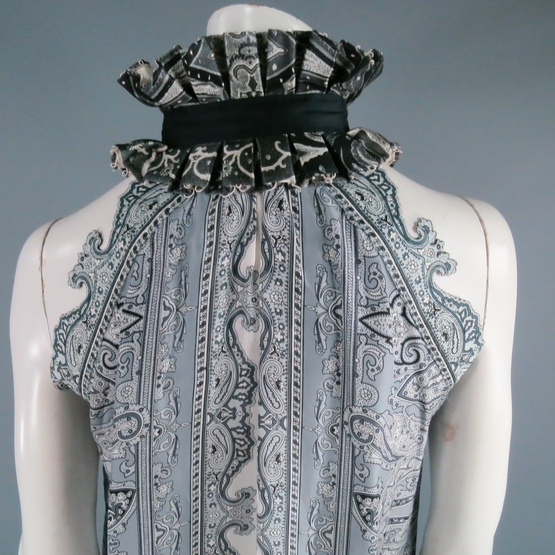 BALENCIAGA Size 8 Silver Paisley Silk Dress Top / Spring 2006 3