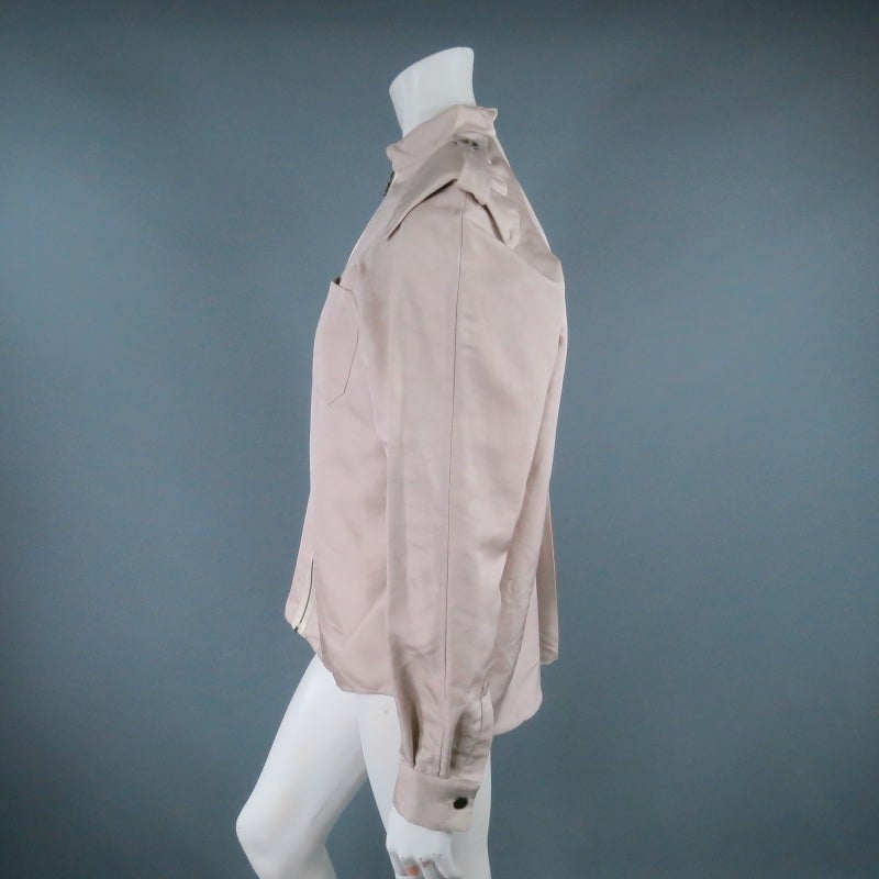 Gray LANVIN Size 4 Khaki Silk Epaulete Jacket 2006