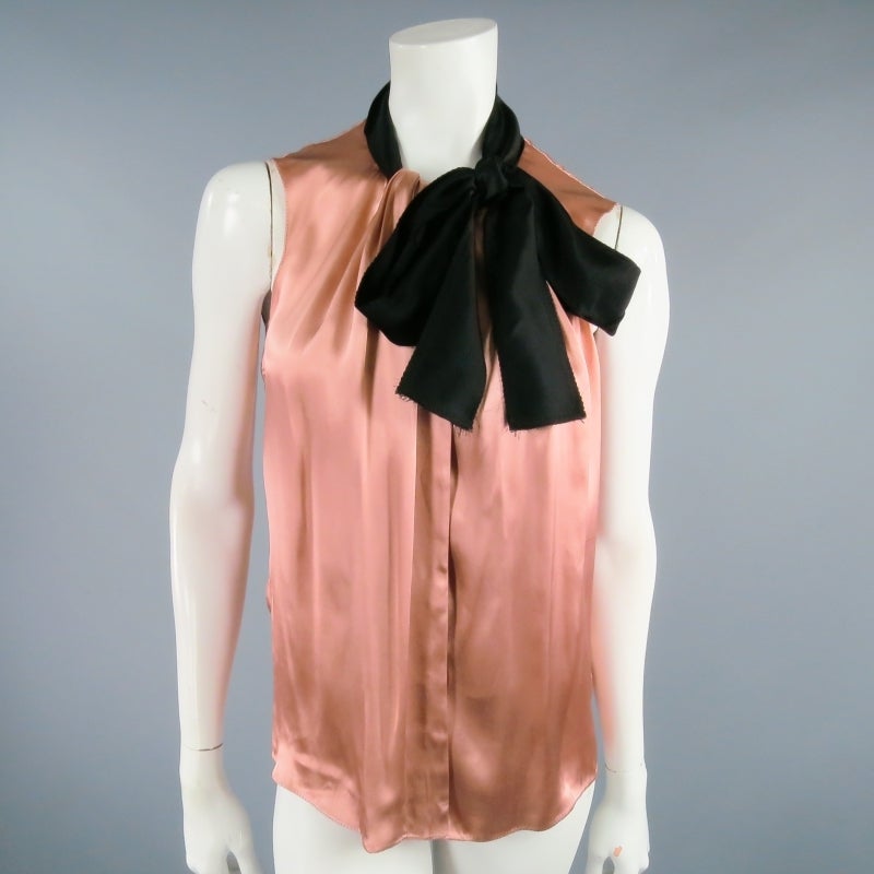 2006's LANVIN Size 4 Rose Satin Dress Top with Black Tie 1