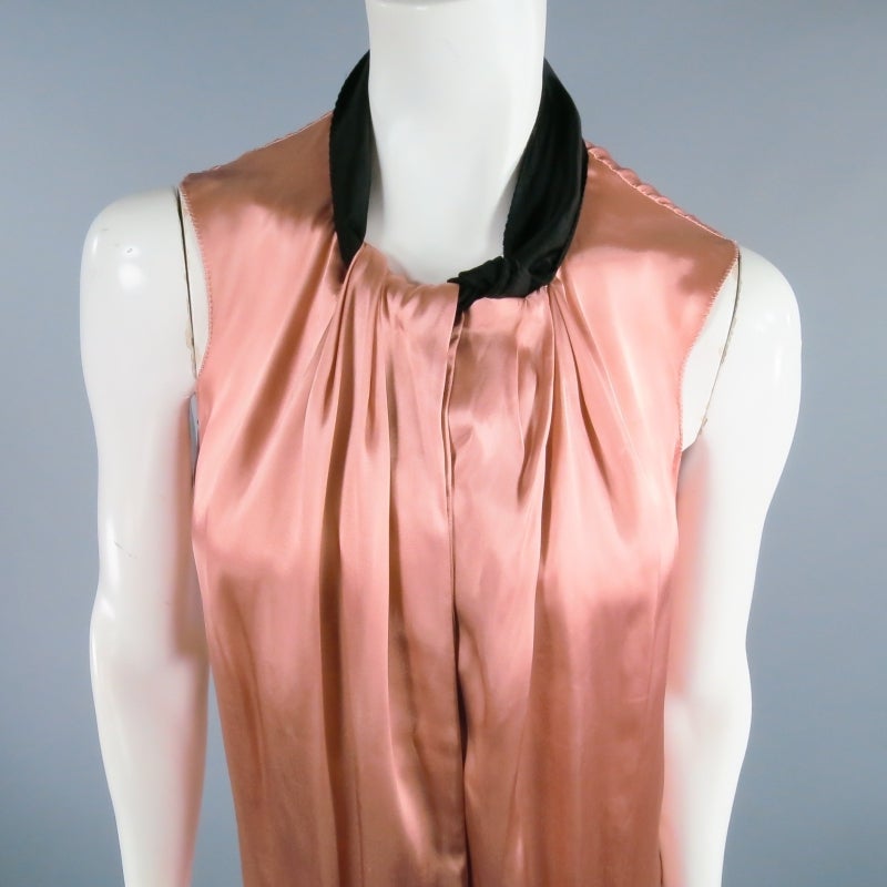 2006's LANVIN Size 4 Rose Satin Dress Top with Black Tie In Excellent Condition In San Francisco, CA