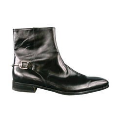 GUCCI Size 12 Black Leather Horse Bit Ankle Boots