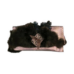 TRACEY ROSS Gray Clutch Python Fur Handbag