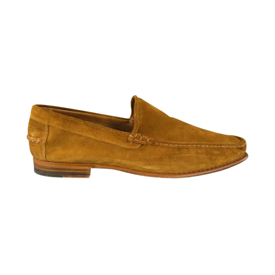 KITON Size 12 Gold Tan Suede Moccasin Loafers