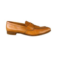PRADA Size 12 Tan Leather Penny Loafers