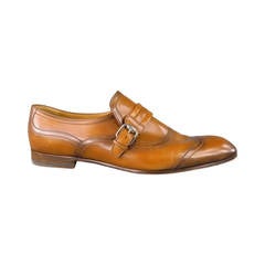 GUCCI Size 11.5 Tan Leather Monk Buckle Strap Wingtip Loafers