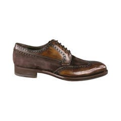 BERGDORF GOODMAN Size 11 Brown Leather & Suede Wing Tip Brogue Lace Up