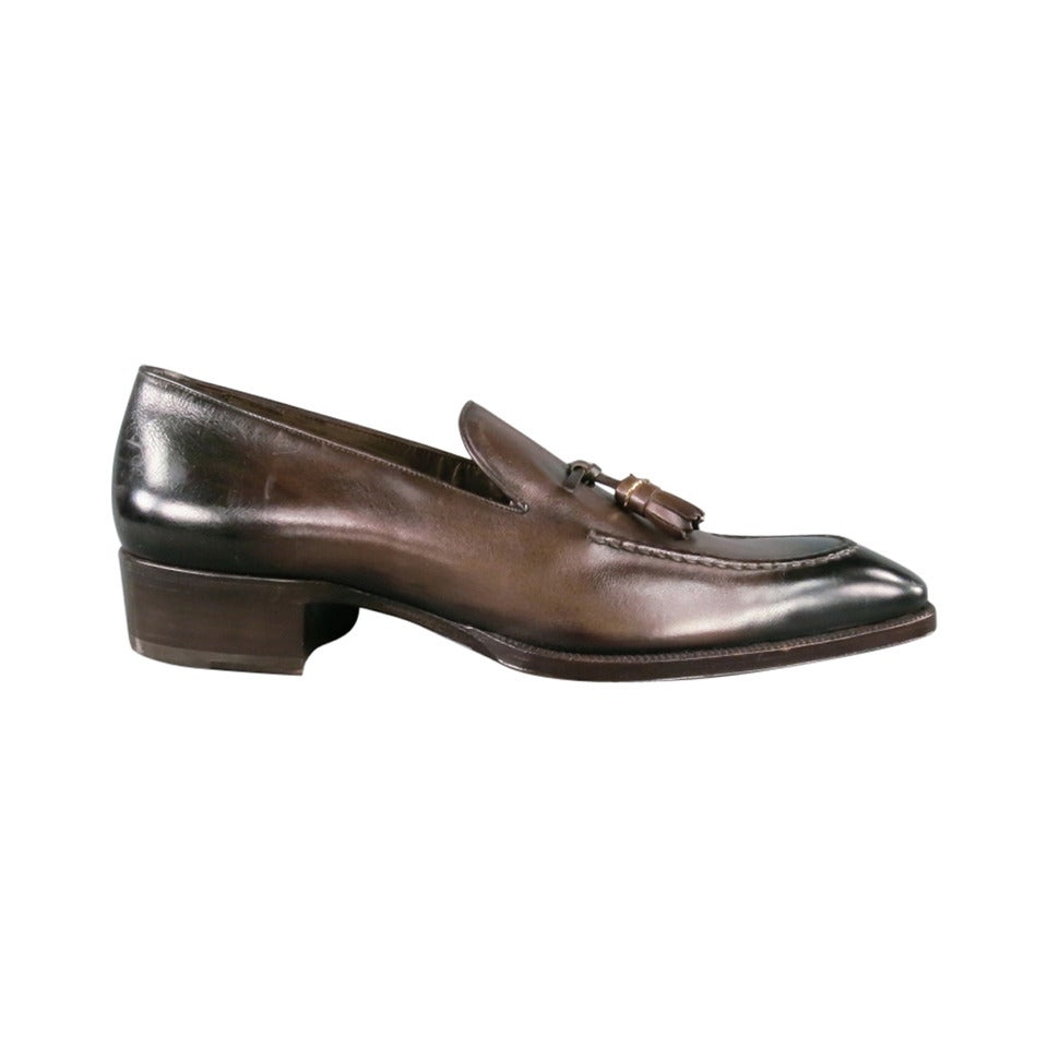 TOM FORD Size 12US Brown Ombre Leather Tassel Heeled Loafers