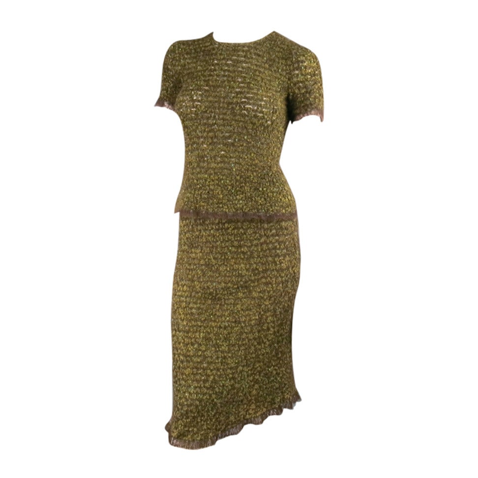 1998's CHANEL Size 4 Olive Boucle Textured Mohair blend Skirt / Sweater