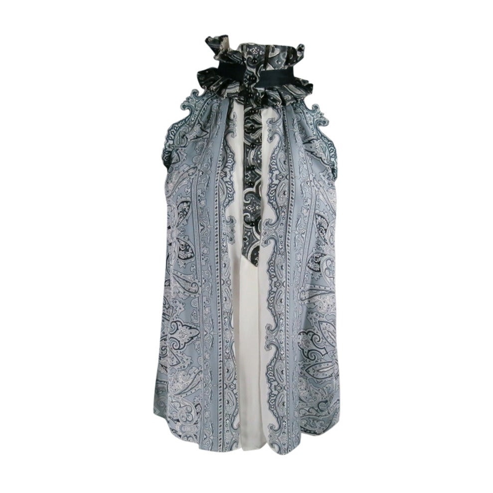 BALENCIAGA Size 8 Silver Paisley Silk Dress Top / Spring 2006