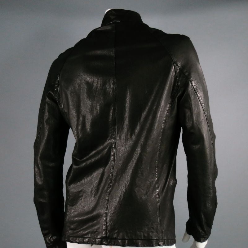 GIORGIO BRATO -Organic Edition- Size 44 Men's Black Distressed Leather Jacket In Excellent Condition In San Francisco, CA