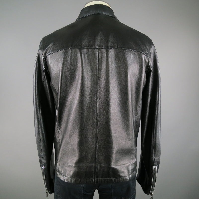 PRADA Size 40 Leather Black Jacket Double Zipper Detail 1