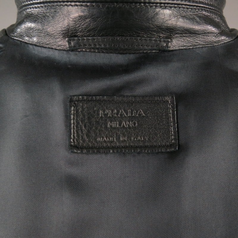 Men's PRADA Size 40 Leather Black Jacket Double Zipper Detail