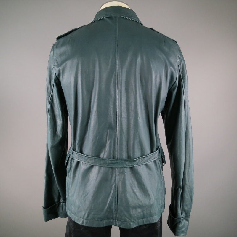 LANVIN 40 Leather Hunter Green Jacket with French Cuffs 1
