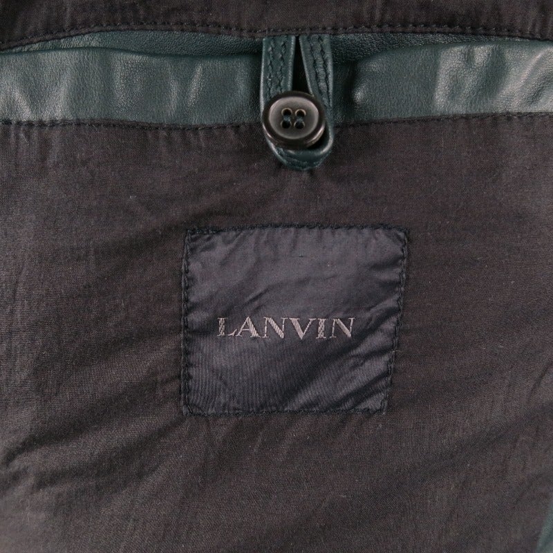 Men's LANVIN 40 Leather Hunter Green Jacket with French Cuffs