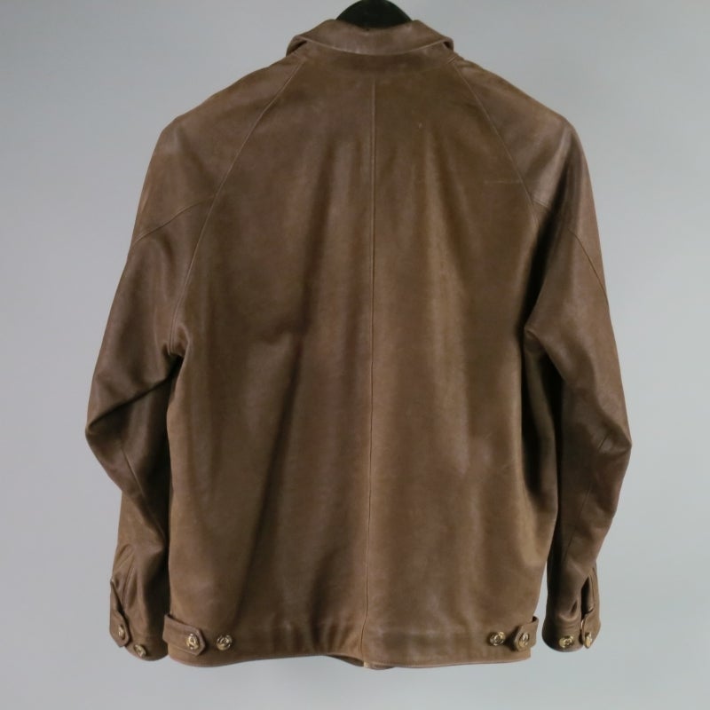 Loro Piana Veste / Manteau - Veste en cuir Brown avec col zippé Excellent état à San Francisco, CA