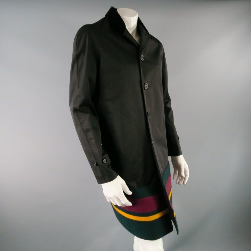 BURBERRY PRORSUM Men's 38 Coated Cotton Black Striped Hem Coat