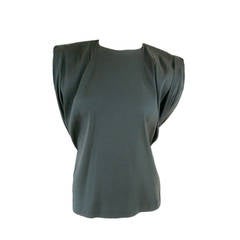 LANVIN 2012's Size 8 Charcoal Silk Blend Layered Shoulder Top