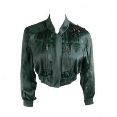PRADA Size 4 Emerald Green Silk Cropped Bomber Jacket