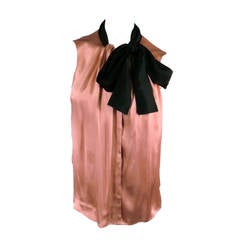 2006's LANVIN Size 4 Rose Satin Dress Top with Black Tie