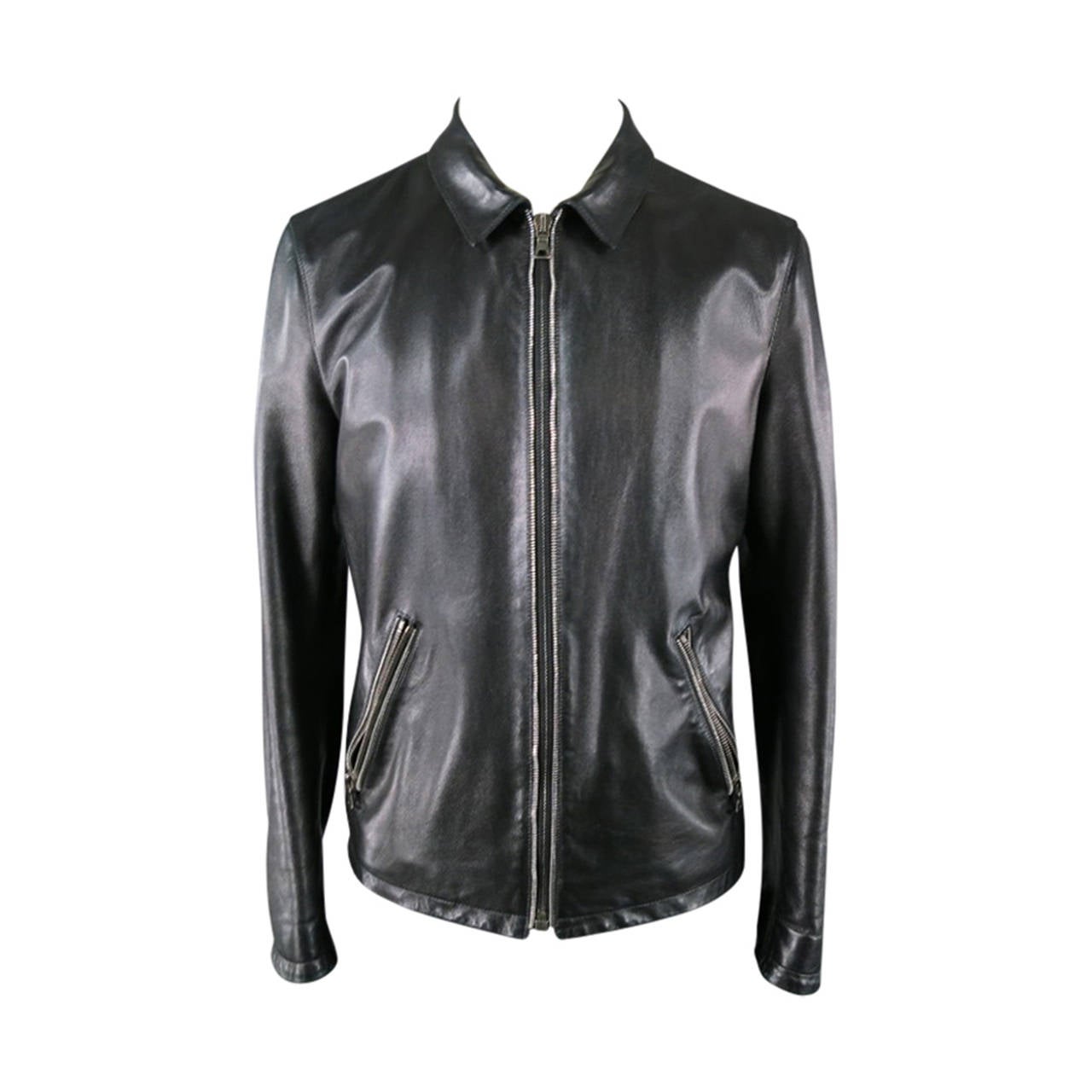 PRADA Size 40 Leather Black Jacket Double Zipper Detail