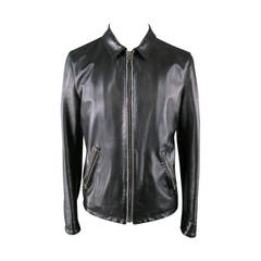 PRADA Size 40 Leather Black Jacket Double Zipper Detail