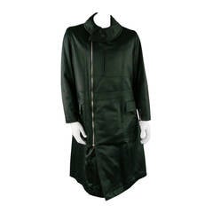 Vintage YVES SAINT LAURENT Men's 38 Cotton Black Coat With Rounded Tall Neckline