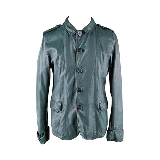 LANVIN 40 Leather Hunter Green Jacket with French Cuffs at 1stDibs