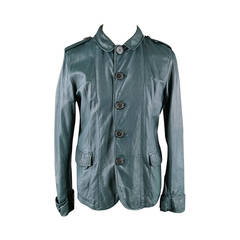 LANVIN 40 Leather Hunter Green Jacket with French Cuffs