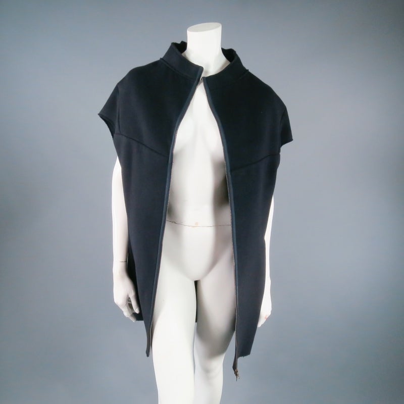 MARNI Size 4 Navy Darted Wool Zip Shell Vest Coat In Excellent Condition In San Francisco, CA