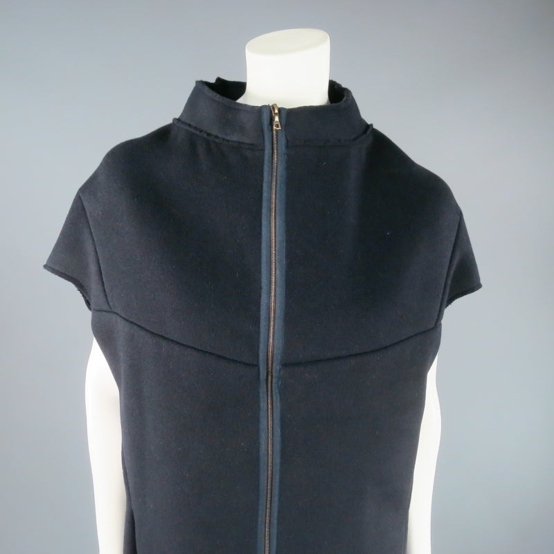 MARNI Size 4 Navy Darted Wool Zip Shell Vest Coat 2