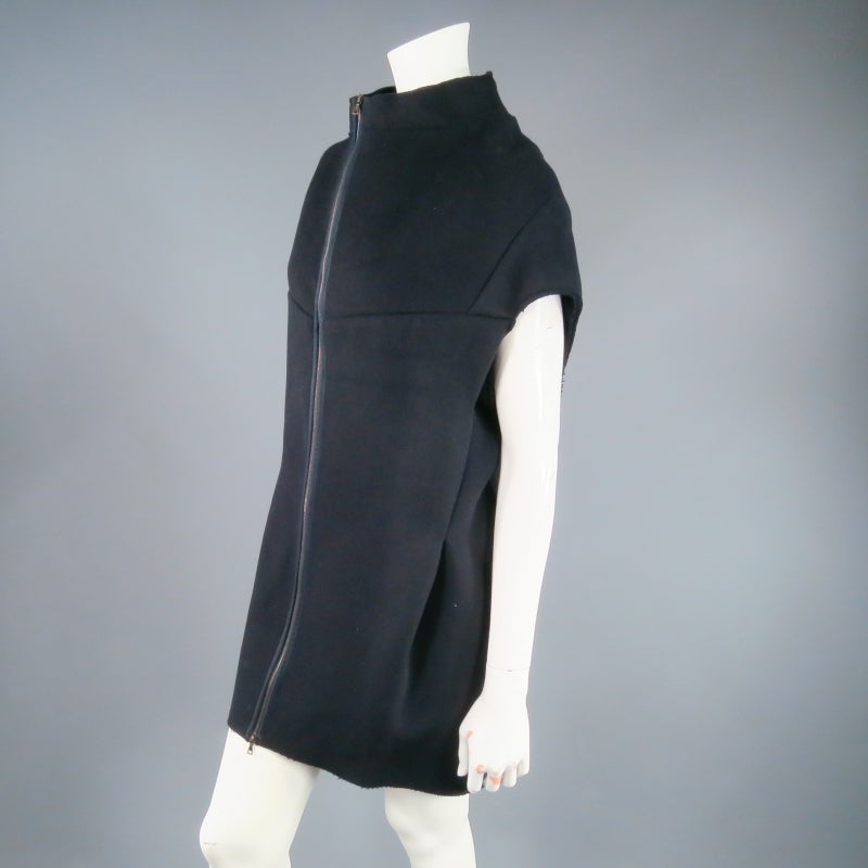 Women's MARNI Size 4 Navy Darted Wool Zip Shell Vest Coat