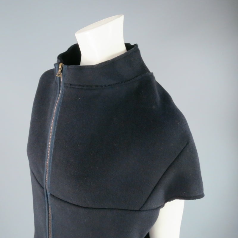 MARNI Size 4 Navy Darted Wool Zip Shell Vest Coat 5