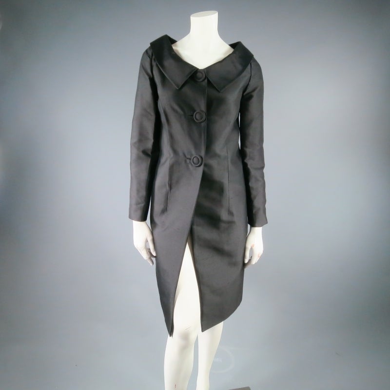 BARBARA TFANK Size M Black Silk Collared Evening Coat
