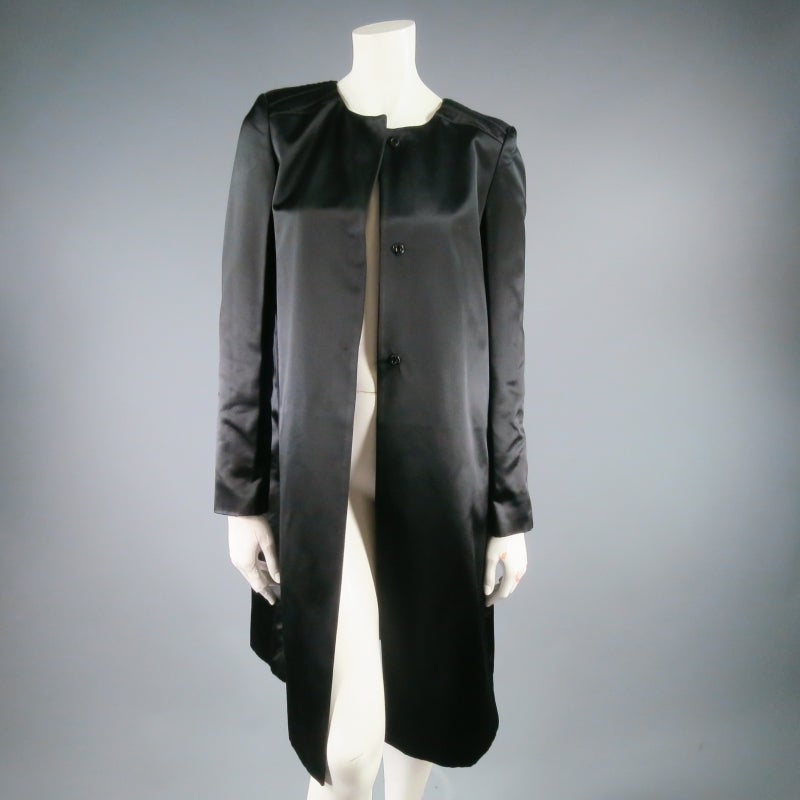 BARBARA TFANK Size 6 Collarless Black Silk Pleated Yoke Panel Coat