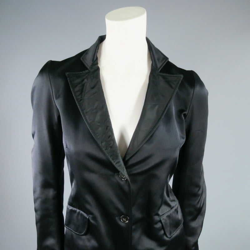 JIL SANDER Size XS Black Silk Quilted Lapel Coat In Excellent Condition In San Francisco, CA