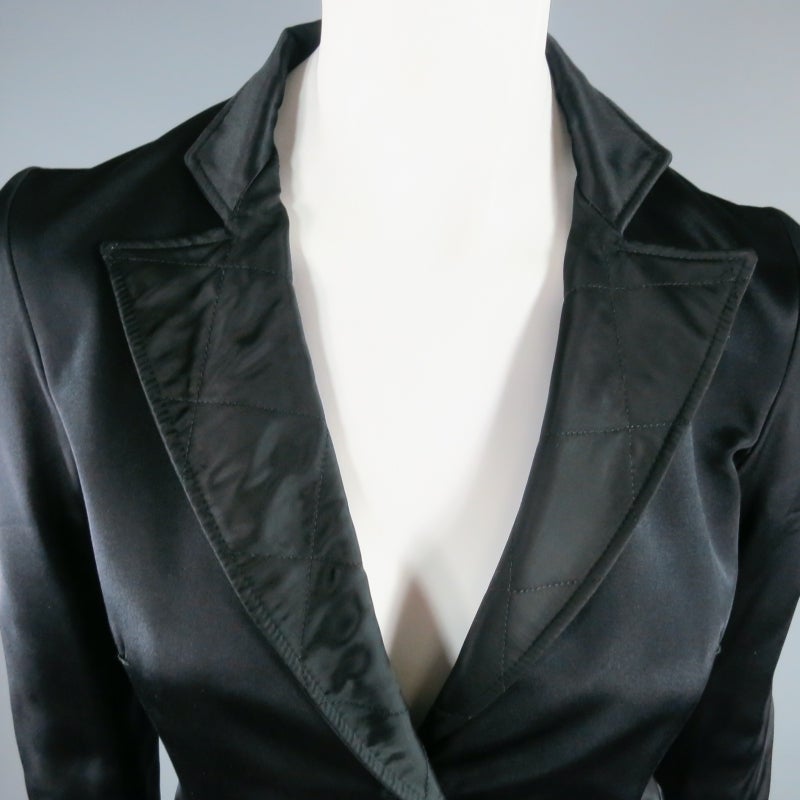 JIL SANDER Size XS Black Silk Quilted Lapel Coat 2