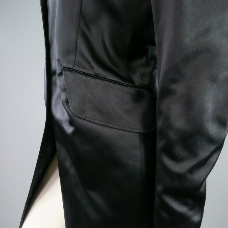 JIL SANDER Size XS Black Silk Quilted Lapel Coat 3