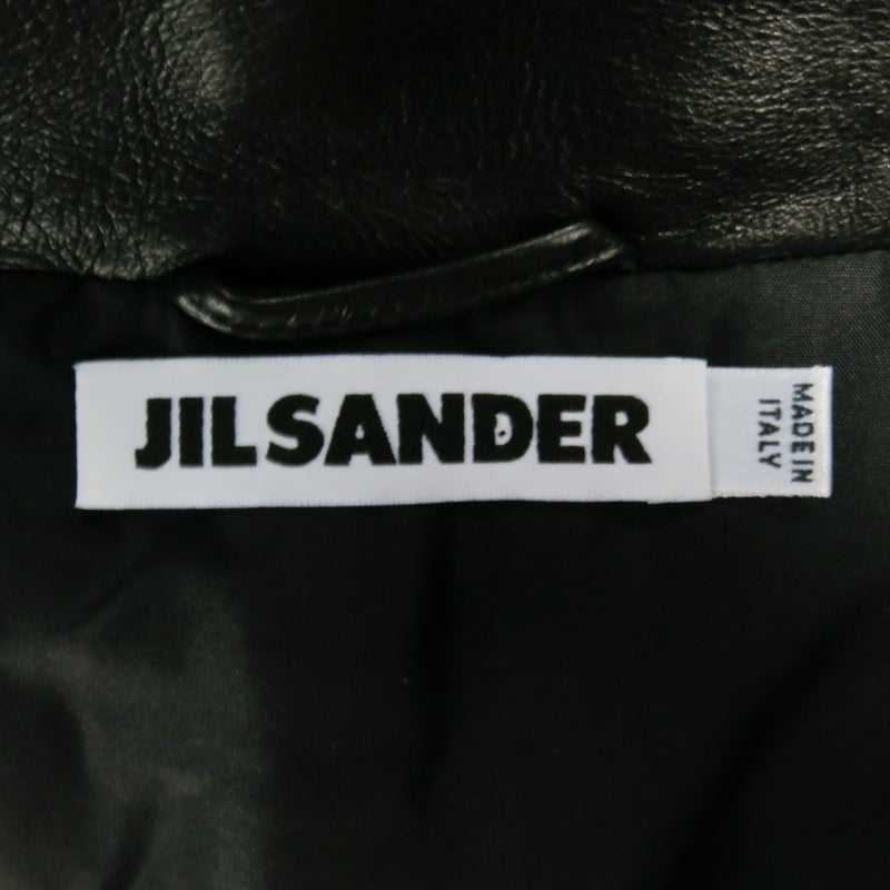 JIL SANDER Size XS Black Cuir Boiled Leather Band Collar Mod Coat 3
