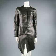 JIL SANDER Size XS Black Cuir Boiled Leather Band Collar Mod Coat